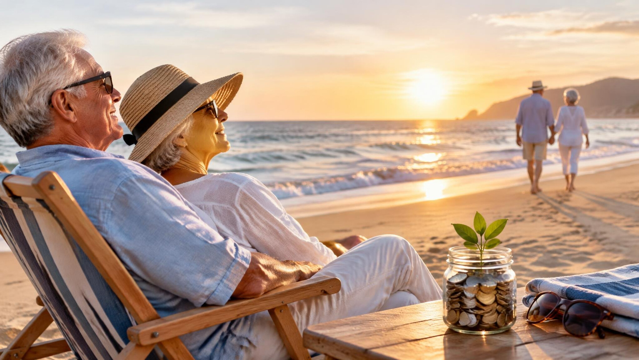 retirement couple on beach
